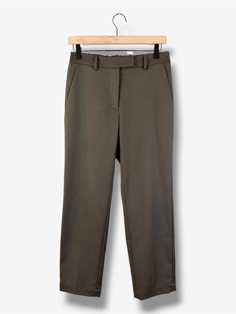 AVN Italy Olive Tailored Trousers Size 40 Elastic Back Straight Leg (US Size 4)